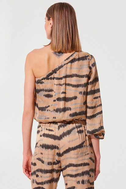 Printed one-shoulder in satin touch
