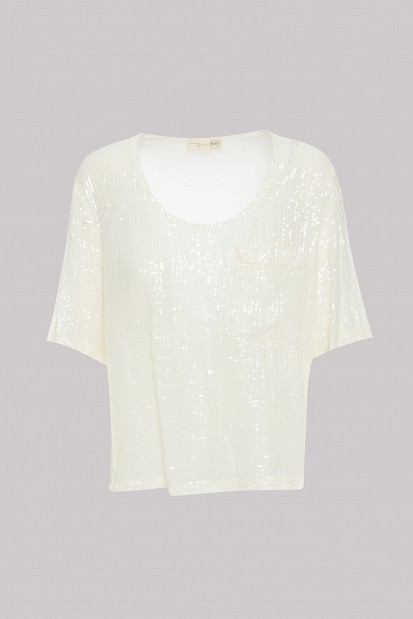 Shortsleeve sequin blouse in satin touch