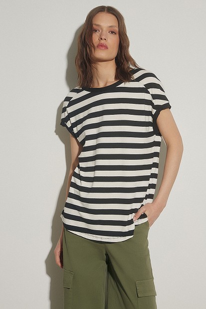 Striped blouse with open back