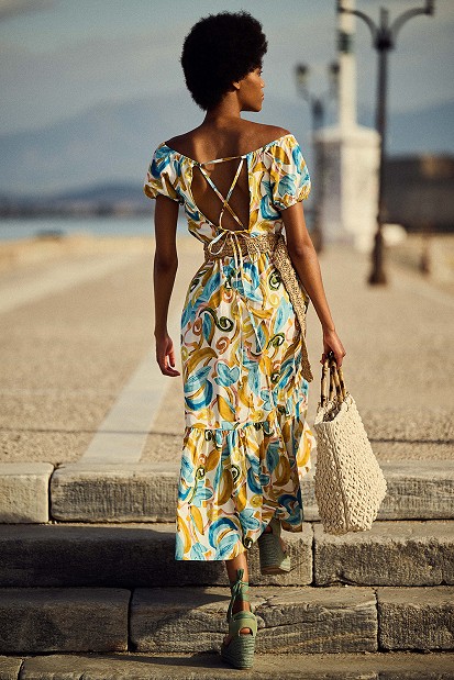 Midi floral dress with open back
