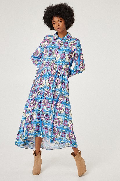 Maxi printed dress in satin touch