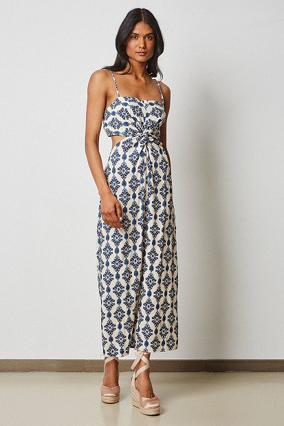 Cut out printed dress with knot design