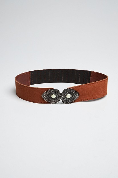 Leather elasticated belt with pearl on the buckle