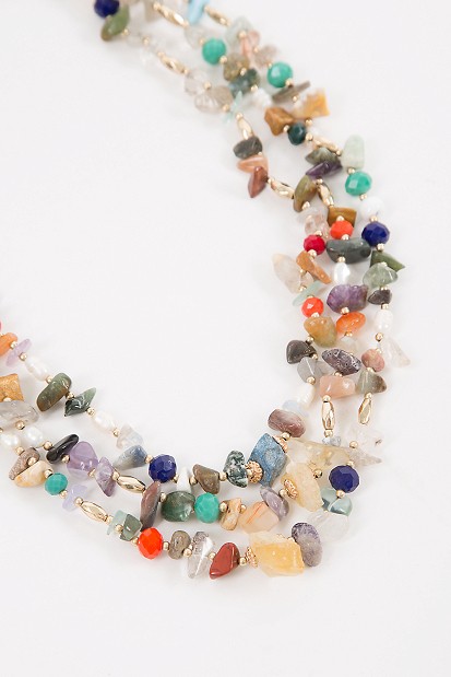 Triple necklace with multicolored stones