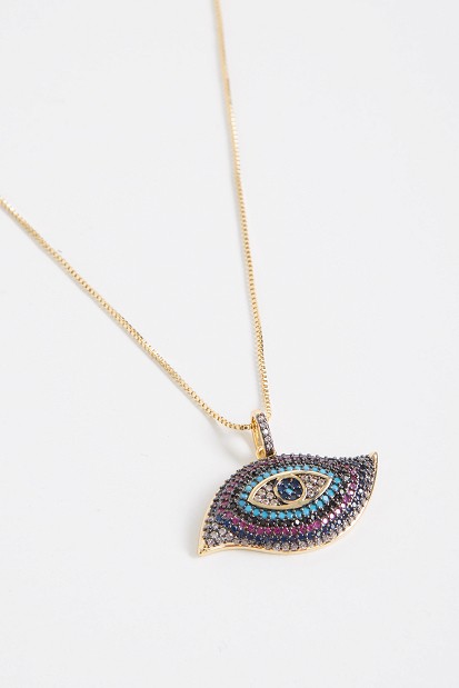 Necklace with eye design and rhinestones