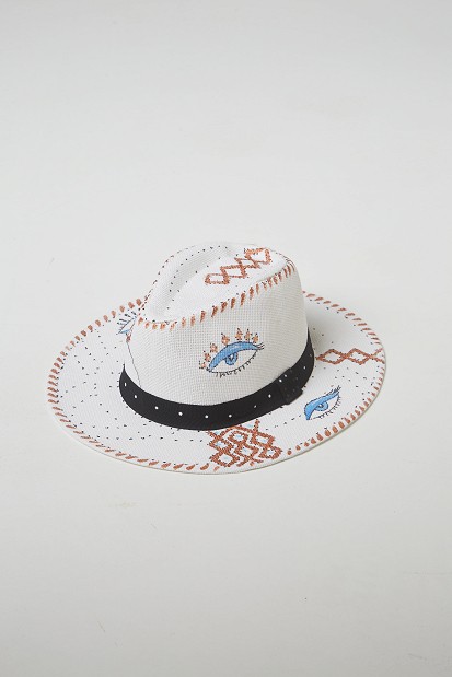 Pălărie cu imprimeu și detalii multicolore