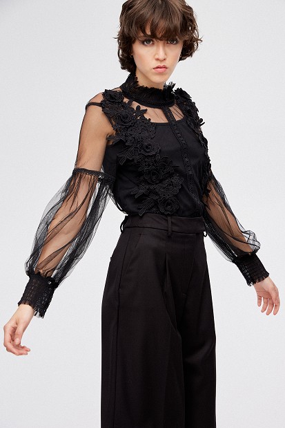 Sheer blouse with lace