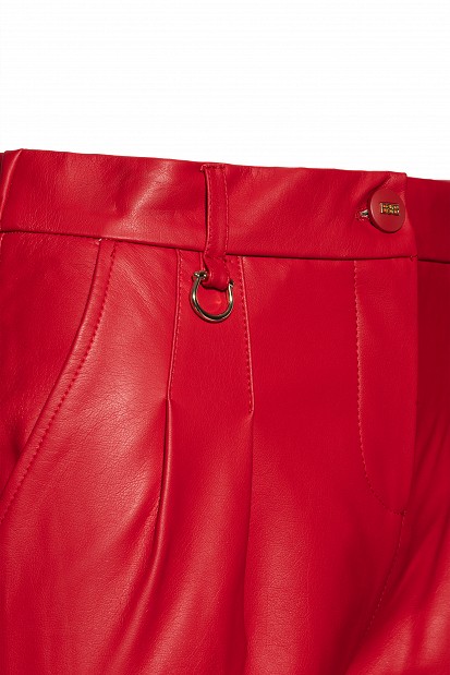 Leather look trousers with elasticated waist