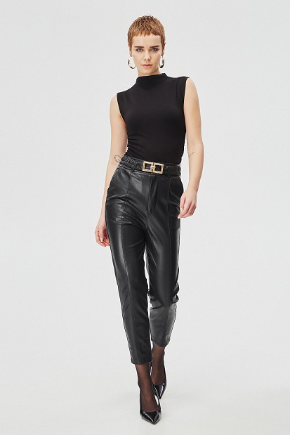 Leather look trousers with belt