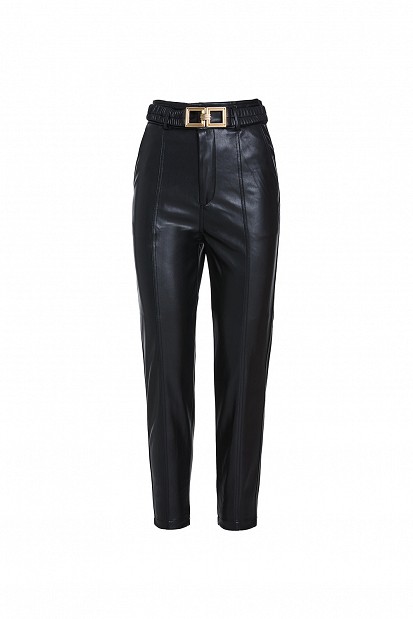 Leather look trousers with belt