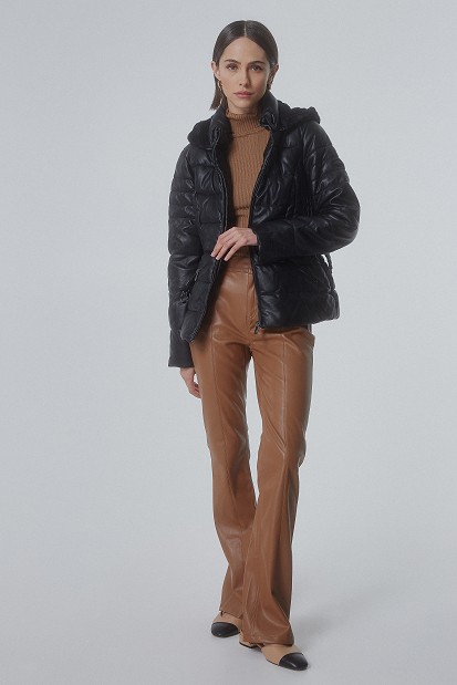 Leather look flared trousers