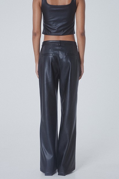 Flared trousers with leather touch
