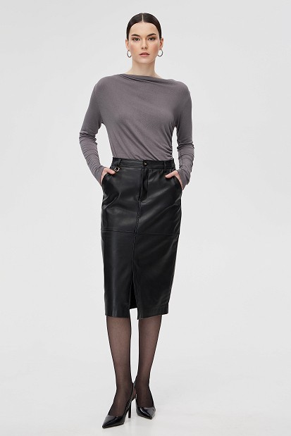 Midi leather look skirt