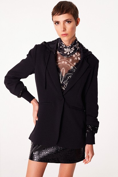 Blazer with sequin and hood