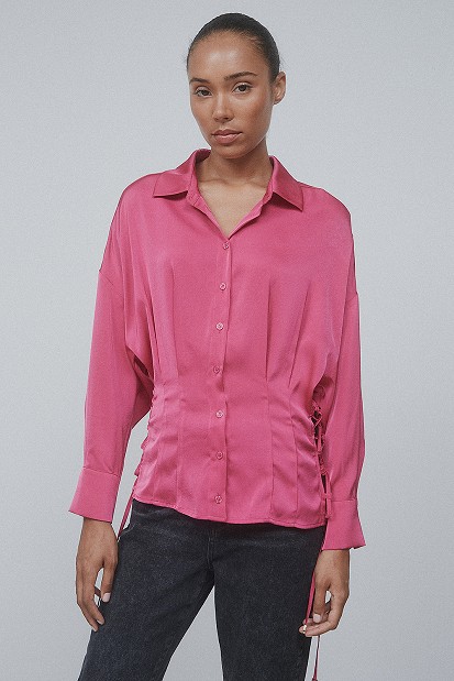 Satin shirt with crossed design