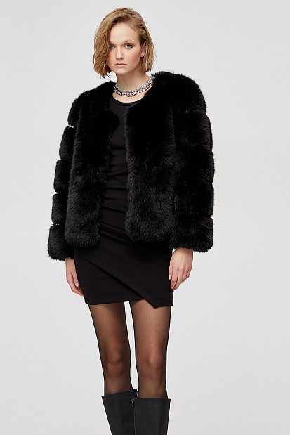 Faux fur jacket with detailed sleeves