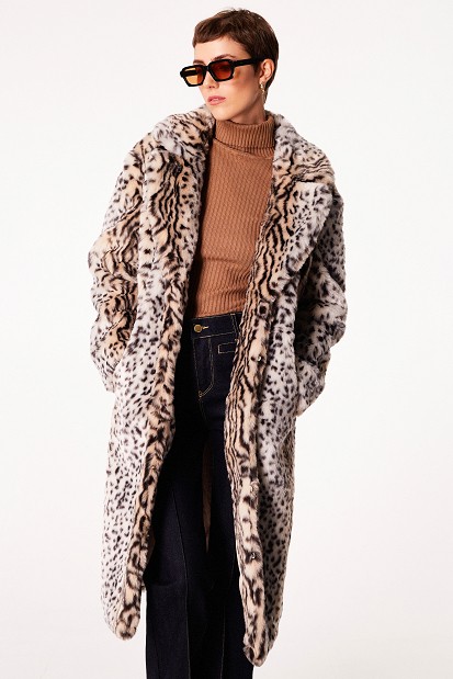 Animal printed faux fur coat