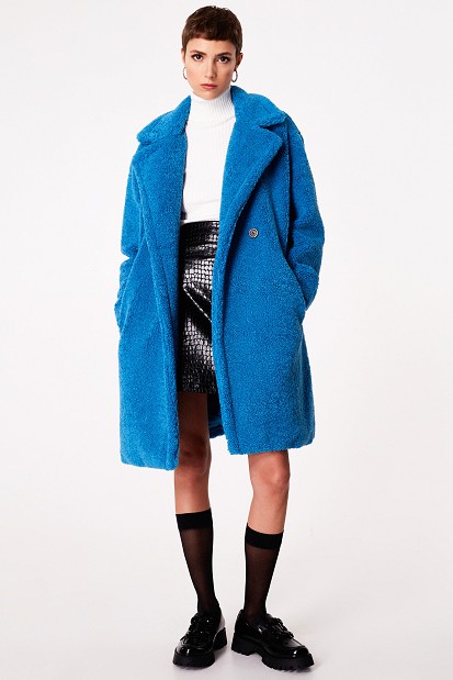 Double-breasted boucle coat