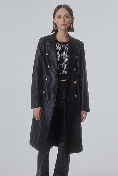 Leather effect trench coat