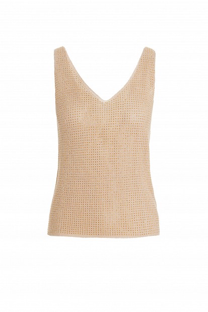 Knit sleeveless blouse with rhinestones
