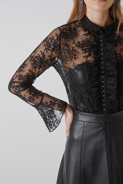 Semi-sheer blouse with lace