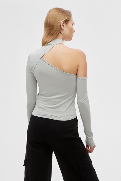 One shoulder blouse with turtleneck