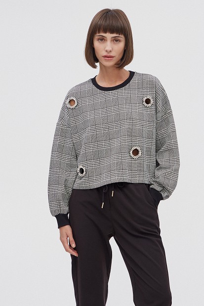 Checkered blouse with shiny stones