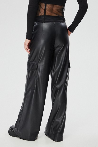 Leather look cargo trousers
