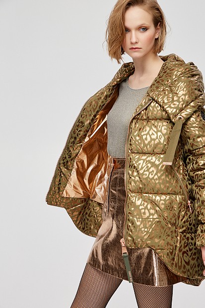 Metallic leopard puffer jacket