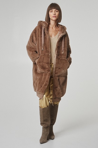 Μακρύ faux fur μπουφάν με κουκούλα