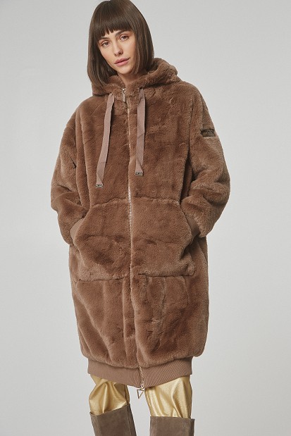 Longline faux fur jacket with hood