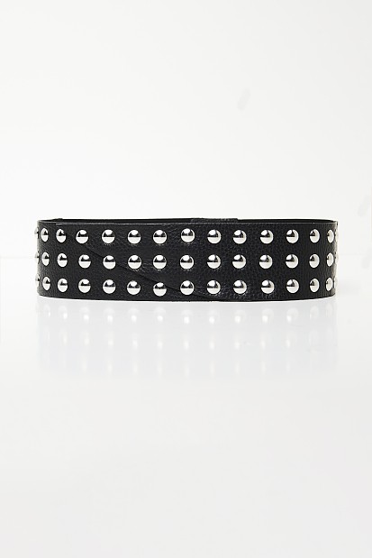 Wide leather waist belt with studs