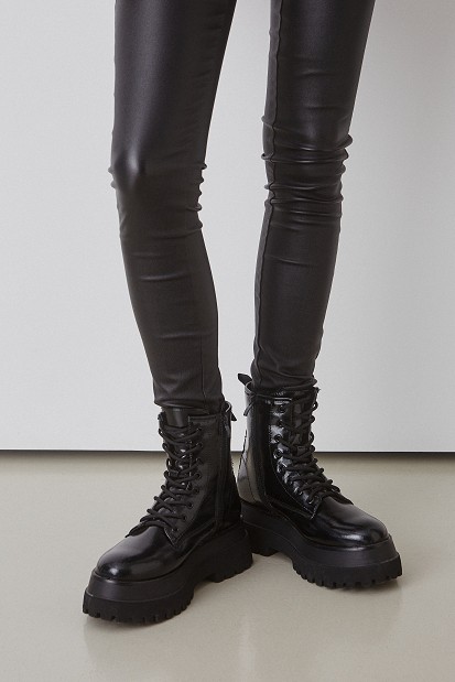 Rubberised lace-up boots