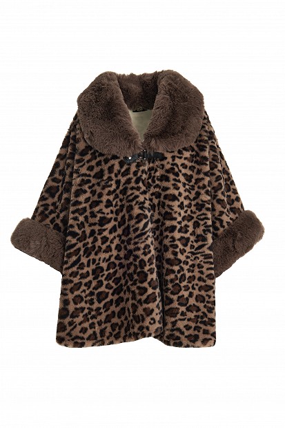 Leopard cape with faux fur