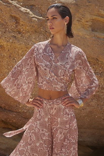 Wrap crop top with paisley print - Gold Label