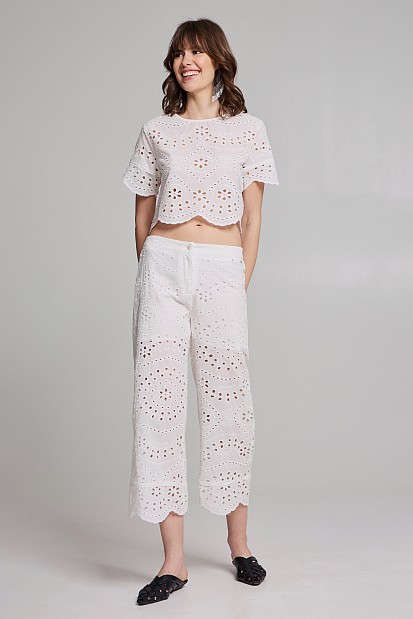 Cropped top with cutwork and rhinestones