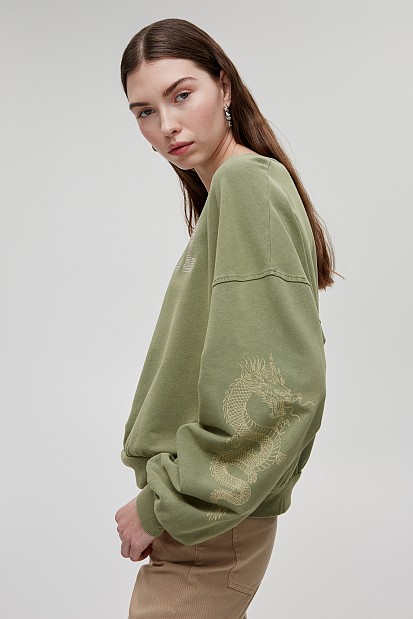 Sweatshirt with print and rhinestones