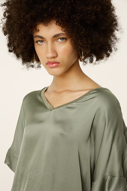 Satin blouse with lurex neckline