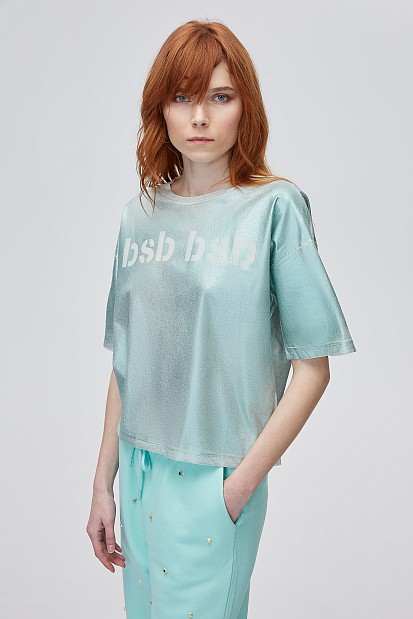 Κοντομάνικη μπλούζα με μεταλλικό χρώμα