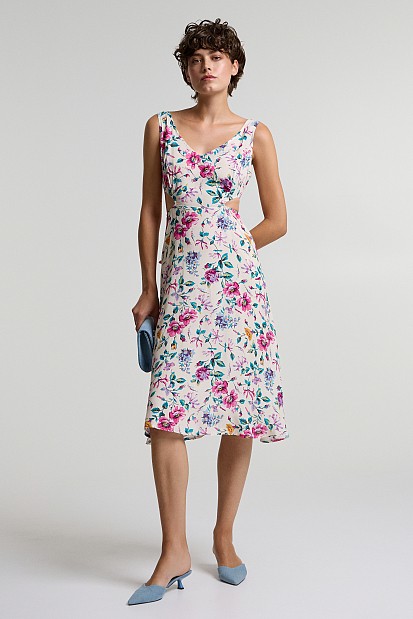 Midi floral dress with cut outs
