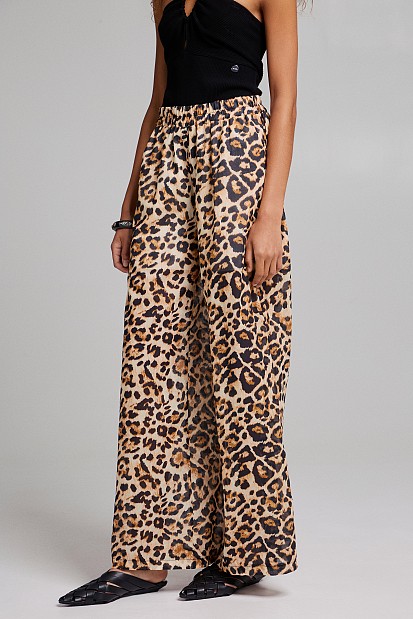 Animal print trousers with elasticated waist