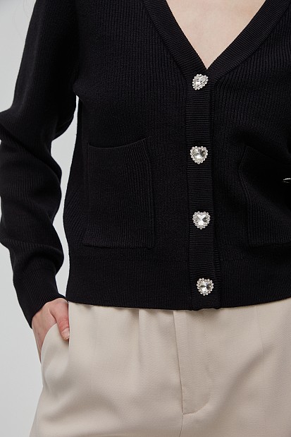 Knit cardigan with bejeweled buttons