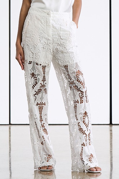 Trousers with cutwork and crochet lace - Gold Label