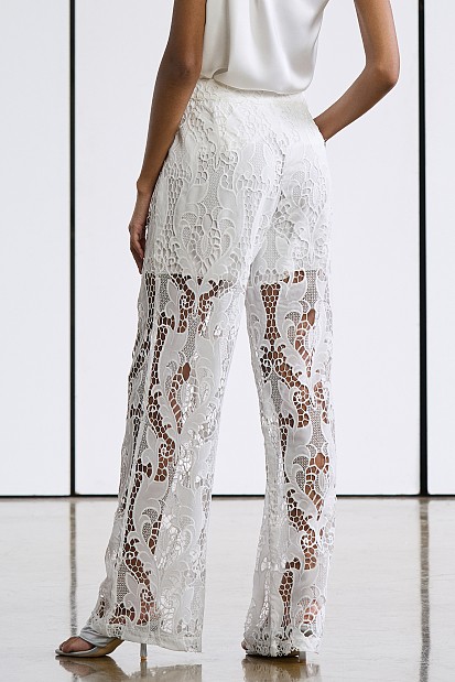 Trousers with cutwork and crochet lace - Gold Label