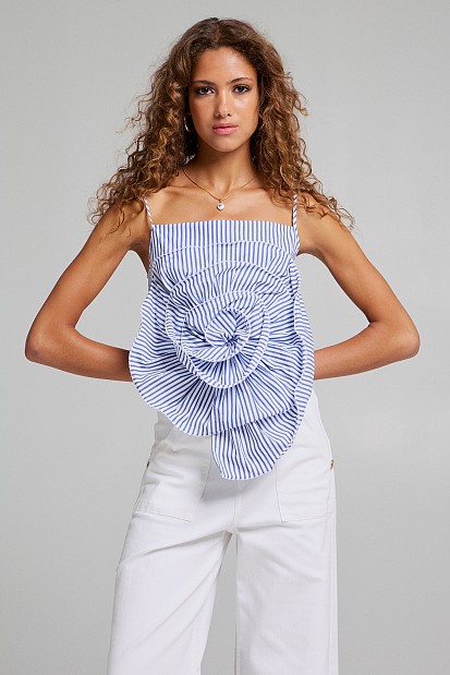 Striped top with applique flower