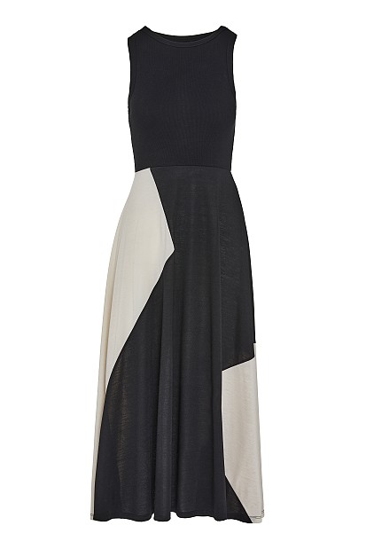 Midi sleeveless two-tone dress