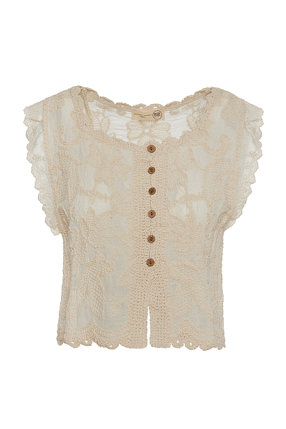 Sleeveless embroidered top with buttons