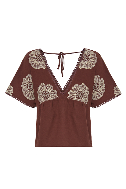 V top with embroidered details