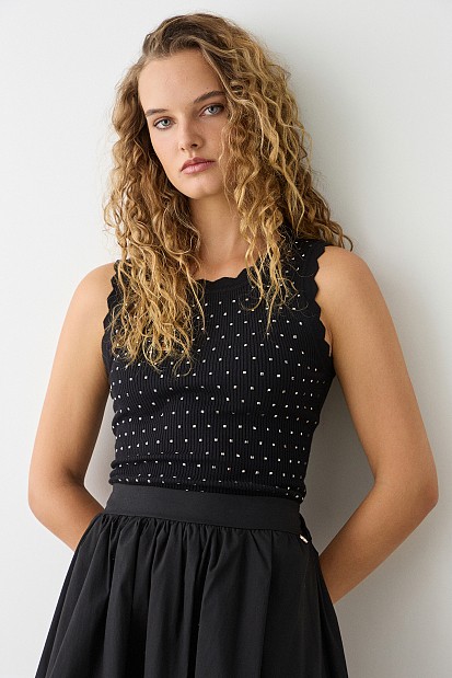 Αμάνικο ribbed τοπ με στρας