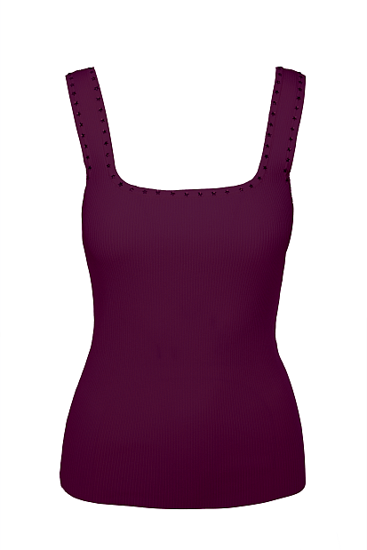 Sleeveless rib top with rhinestones